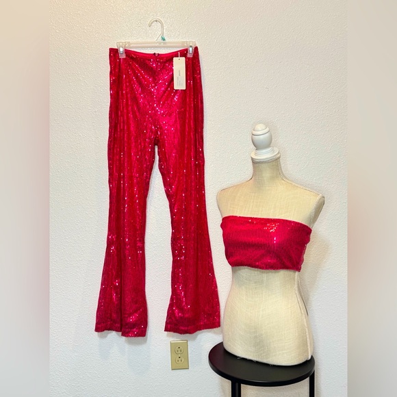 Amy Lynn Pants - Amy Lynn Hot Pink Sequins Women's Pants & Jumpsuit Set  size Large Bling Sparkle